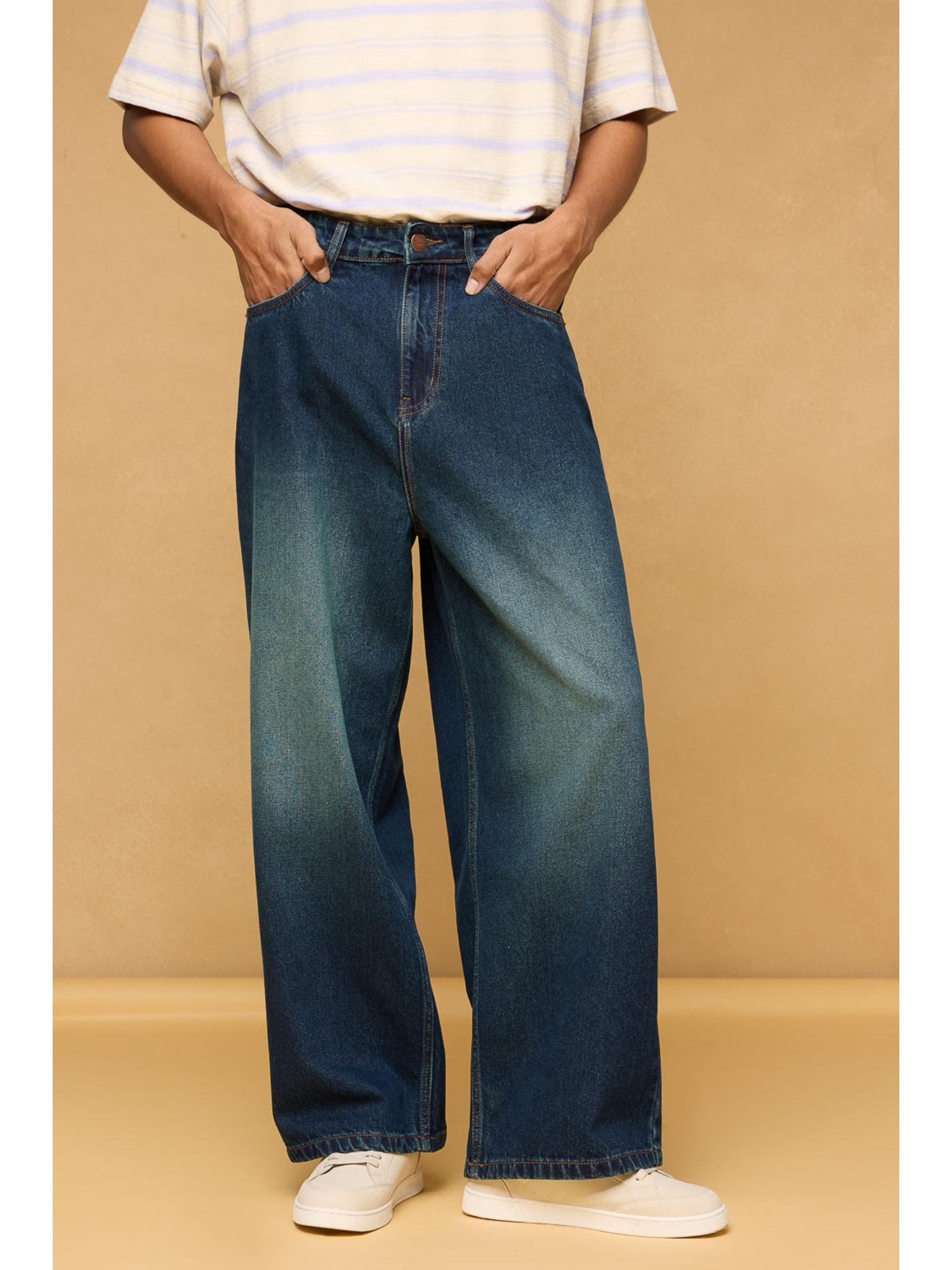 sea blue men's wide leg jeans