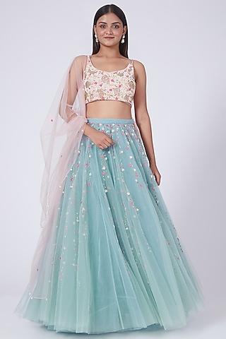 sea blue sequins embroidered lehenga set