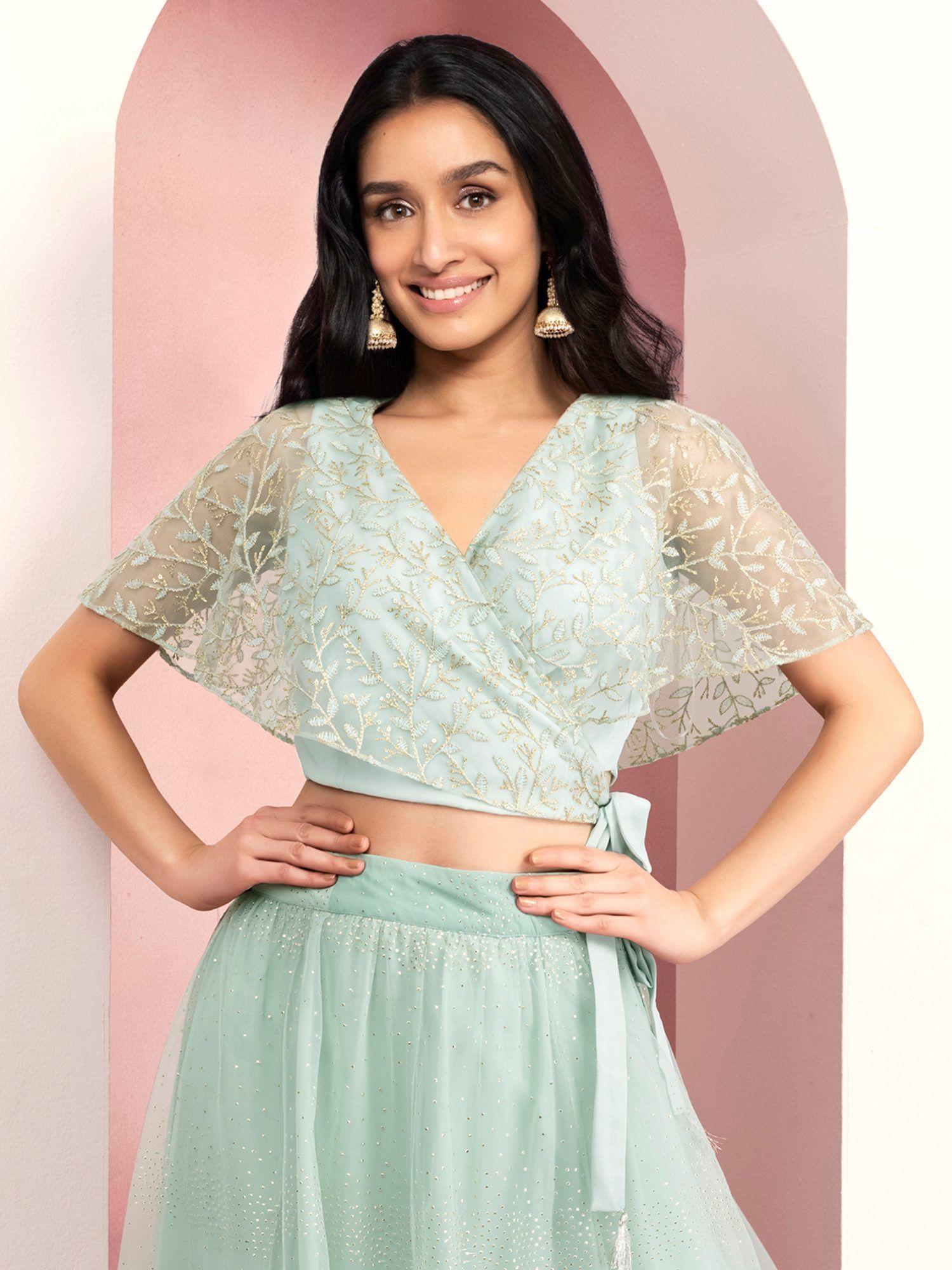 sea foam embroidered angrakha crop top