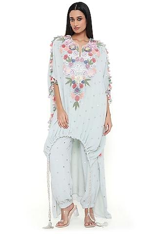 sea foam mukaish georgette embroidered high-low kaftan set