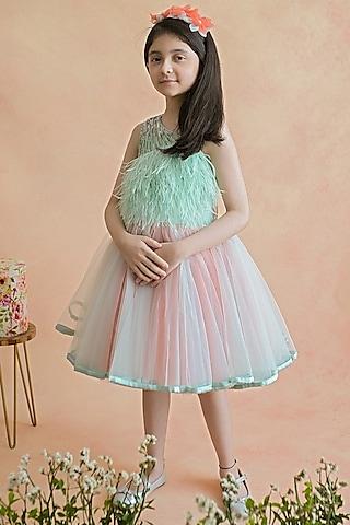 sea green & coral embroidered dress for girls