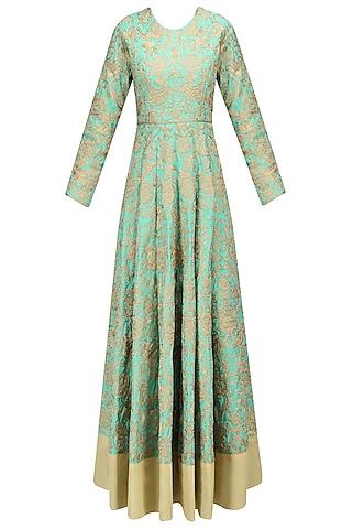 sea green and gold zari work anarkali