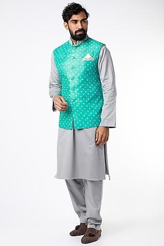 sea green bandhani printed bundi jacket