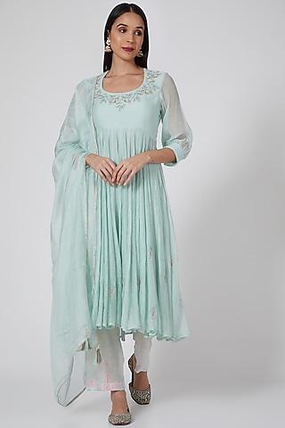 sea green chanderi anarkali set