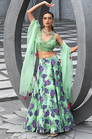 sea green crepe printed lehenga set