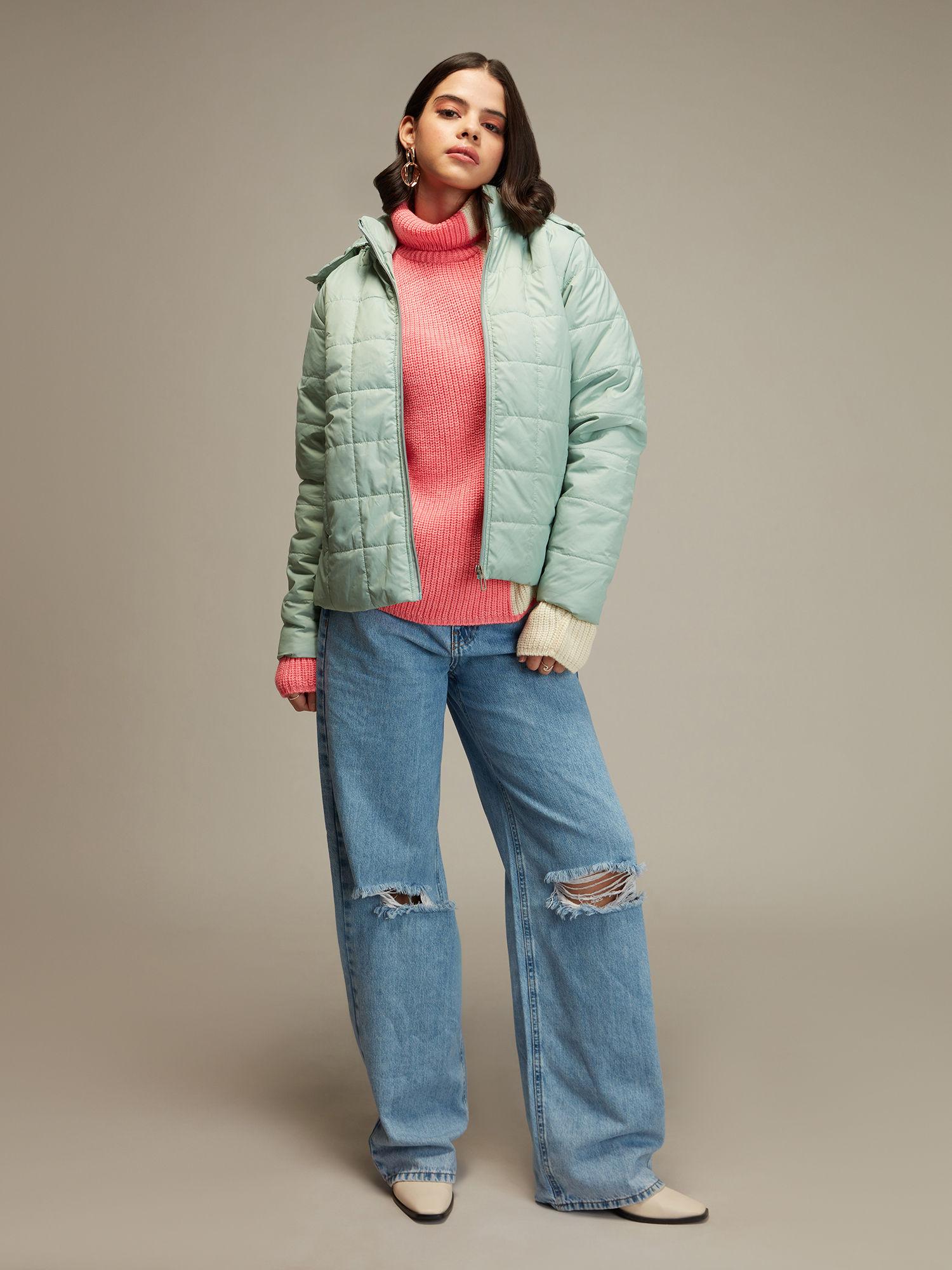 sea green detachable puffer jacket