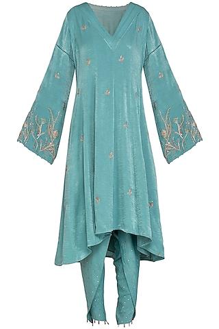 sea green embroidered anarkali set