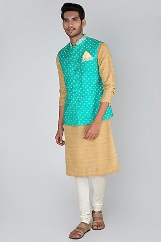 sea green embroidered bandhani bundi jacket