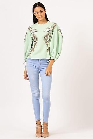 sea green embroidered blouse