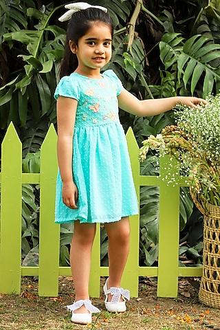 sea green embroidered dress for girls