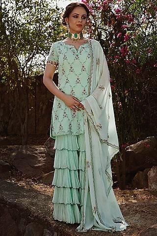 sea green embroidered gharara set