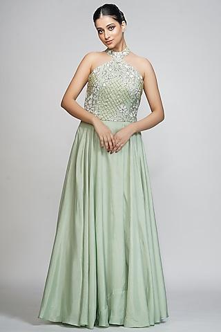 sea green embroidered gown