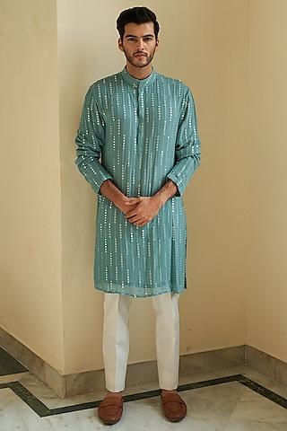 sea green embroidered kurta set