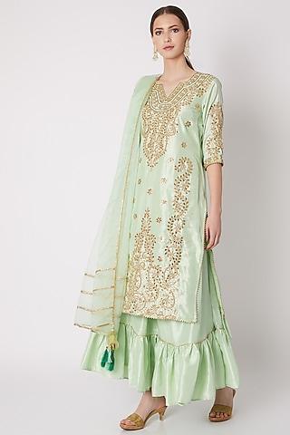 sea green embroidered kurta set