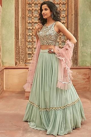 sea green embroidered lehenga set