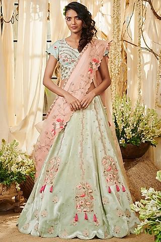 sea green embroidered lehenga set