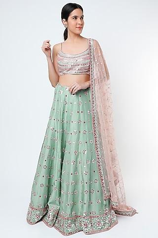 sea green embroidered lehenga set