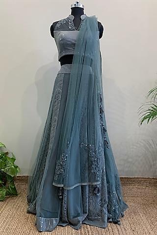 sea green embroidered lehenga set