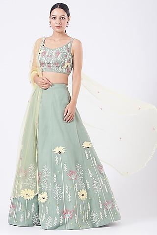 sea green embroidered lehenga set