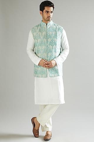 sea green embroidered nehru jacket