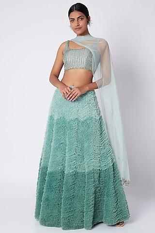 sea green embroidered ombre lehenga set