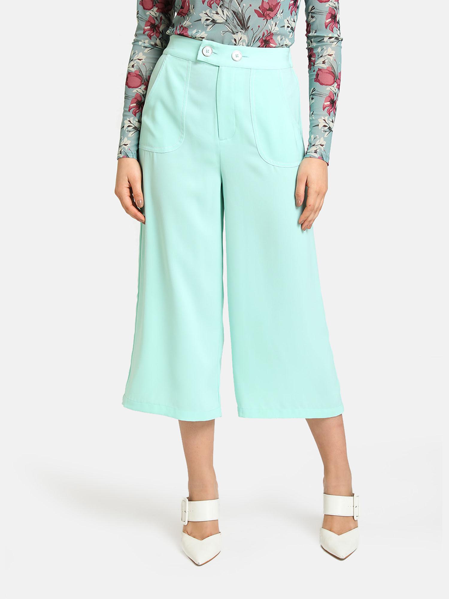 sea green flared culottes with pocket detail