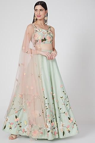 sea green floral embroidered lehenga set