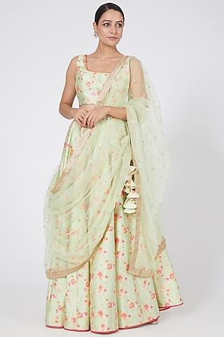 sea green floral printed lehenga set