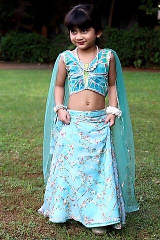 sea green georgette butterfly lehenga set for girls