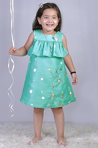 sea green hand embroidered dress for girls