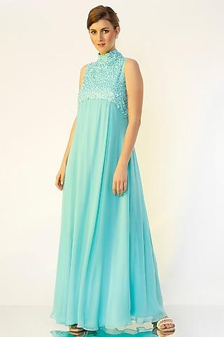 sea-green hand embroidered gown