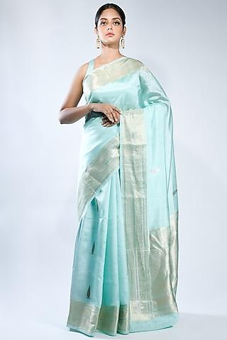 sea green katan silk handwoven saree