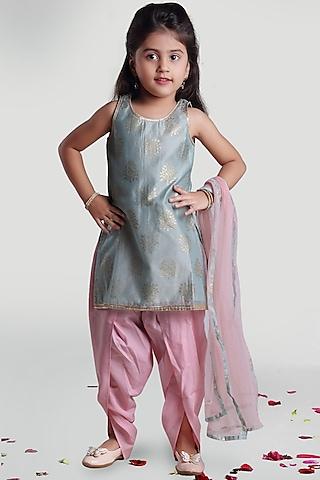 sea green kurta set with lace detailing for girls