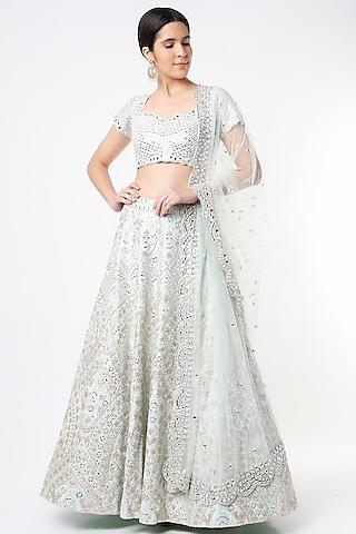 sea green net embroidered lehenga set