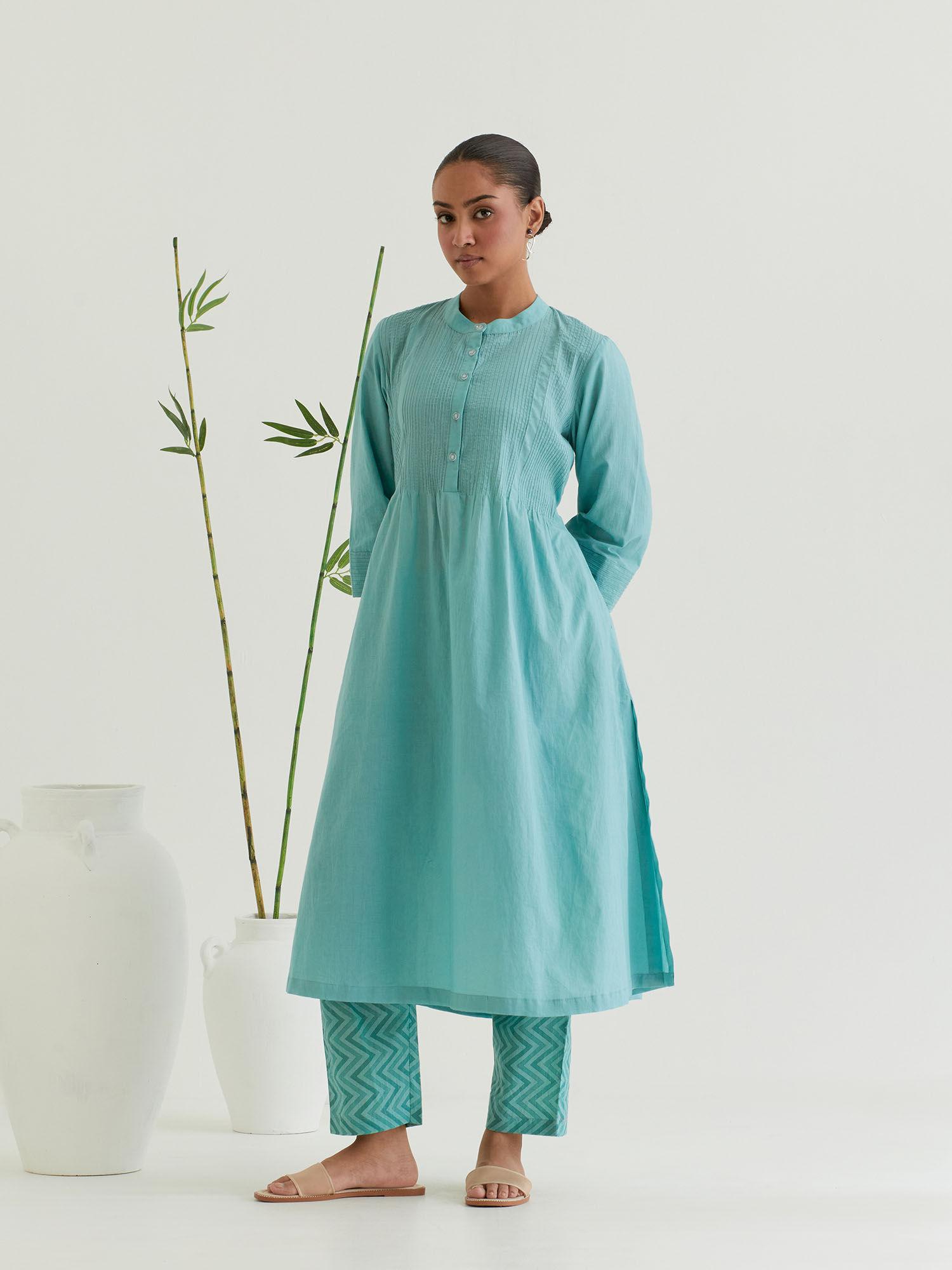 sea green pleated kurta