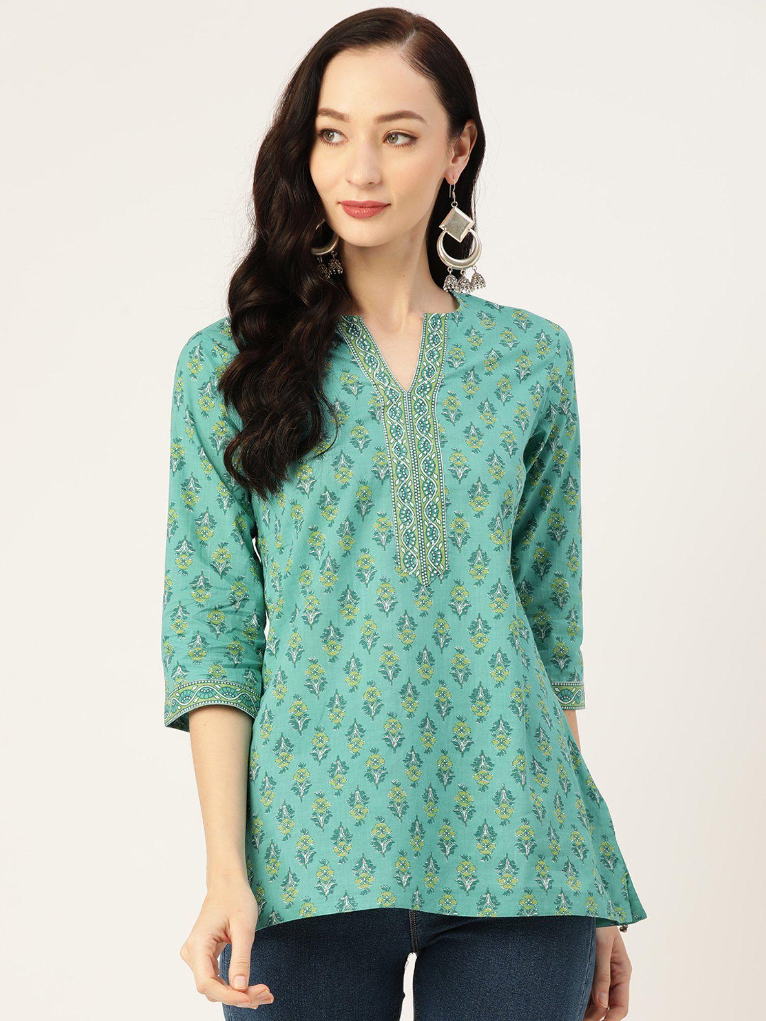 sea green printed cotton kurti