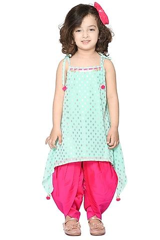 sea green printed kurta set for girls