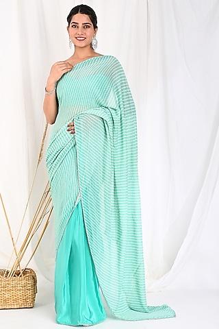 sea green printed saree set