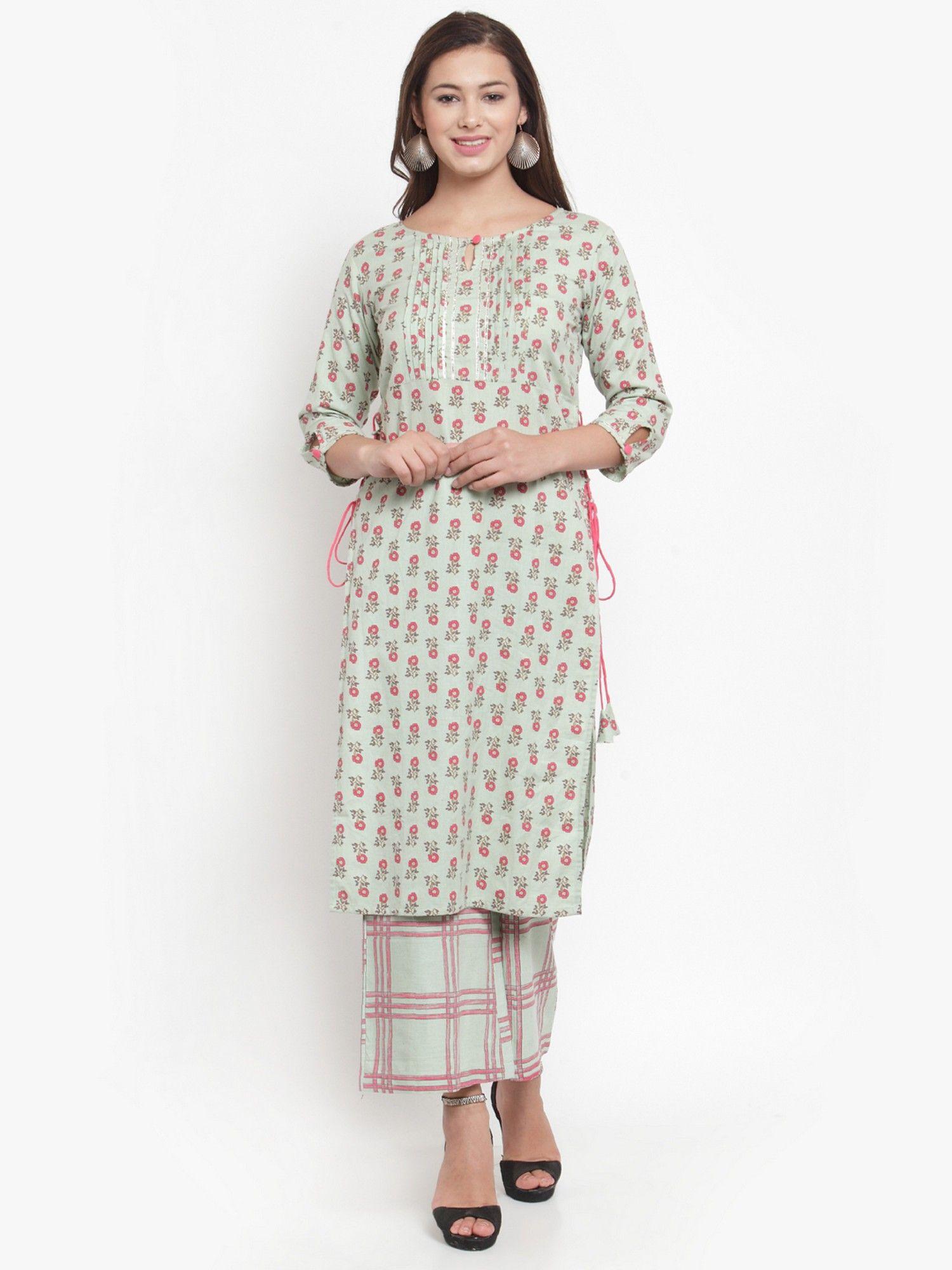 sea green rayon flax straight kurta