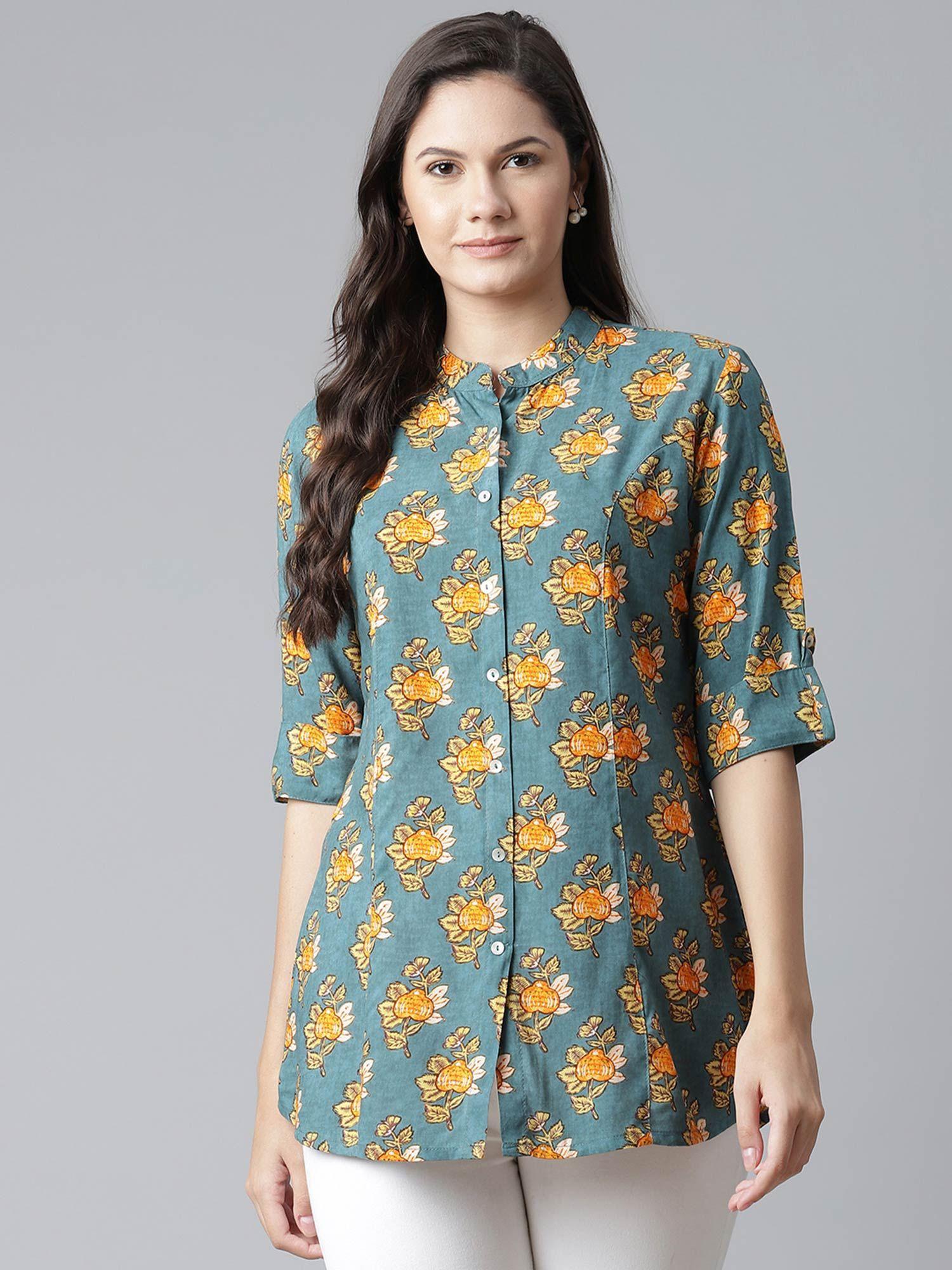 sea green rayon printed top