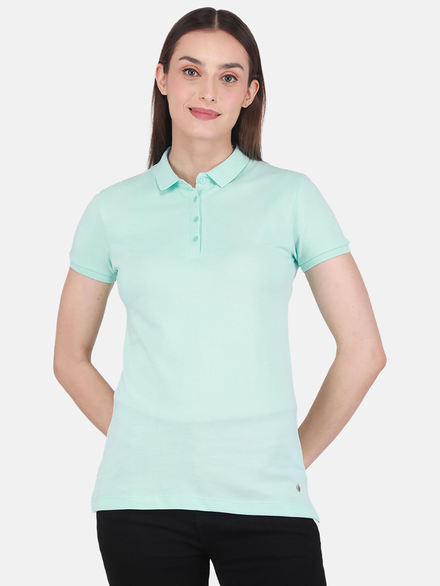 sea green solid polo collar t-shirt