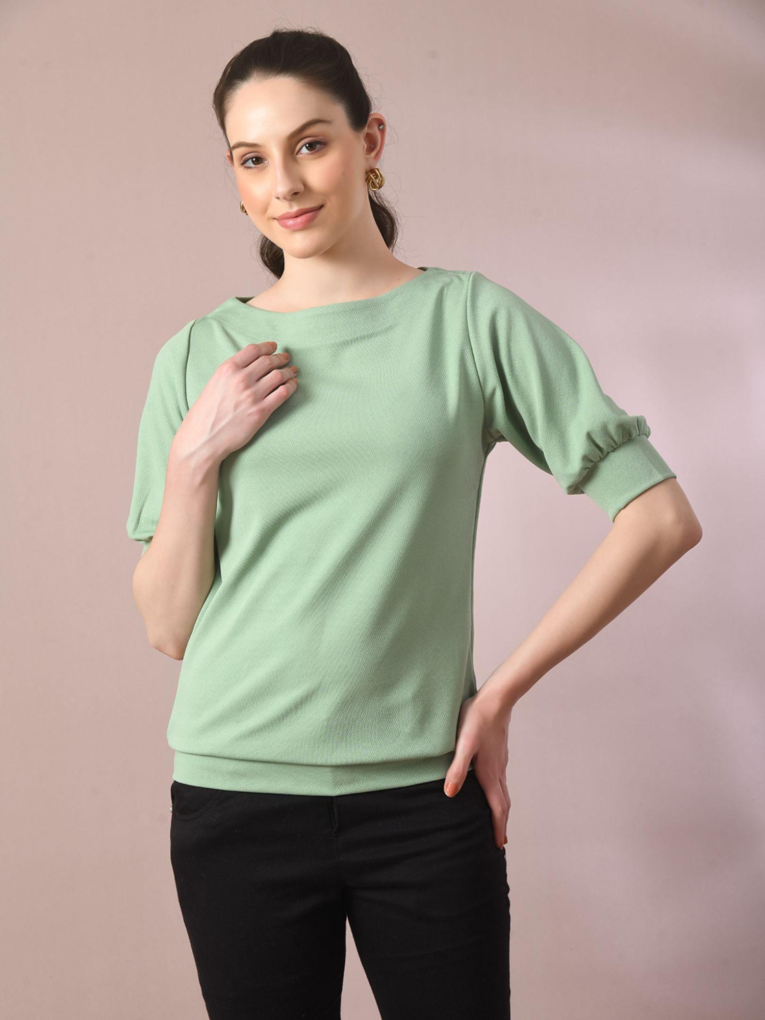 sea green solid round neck party top