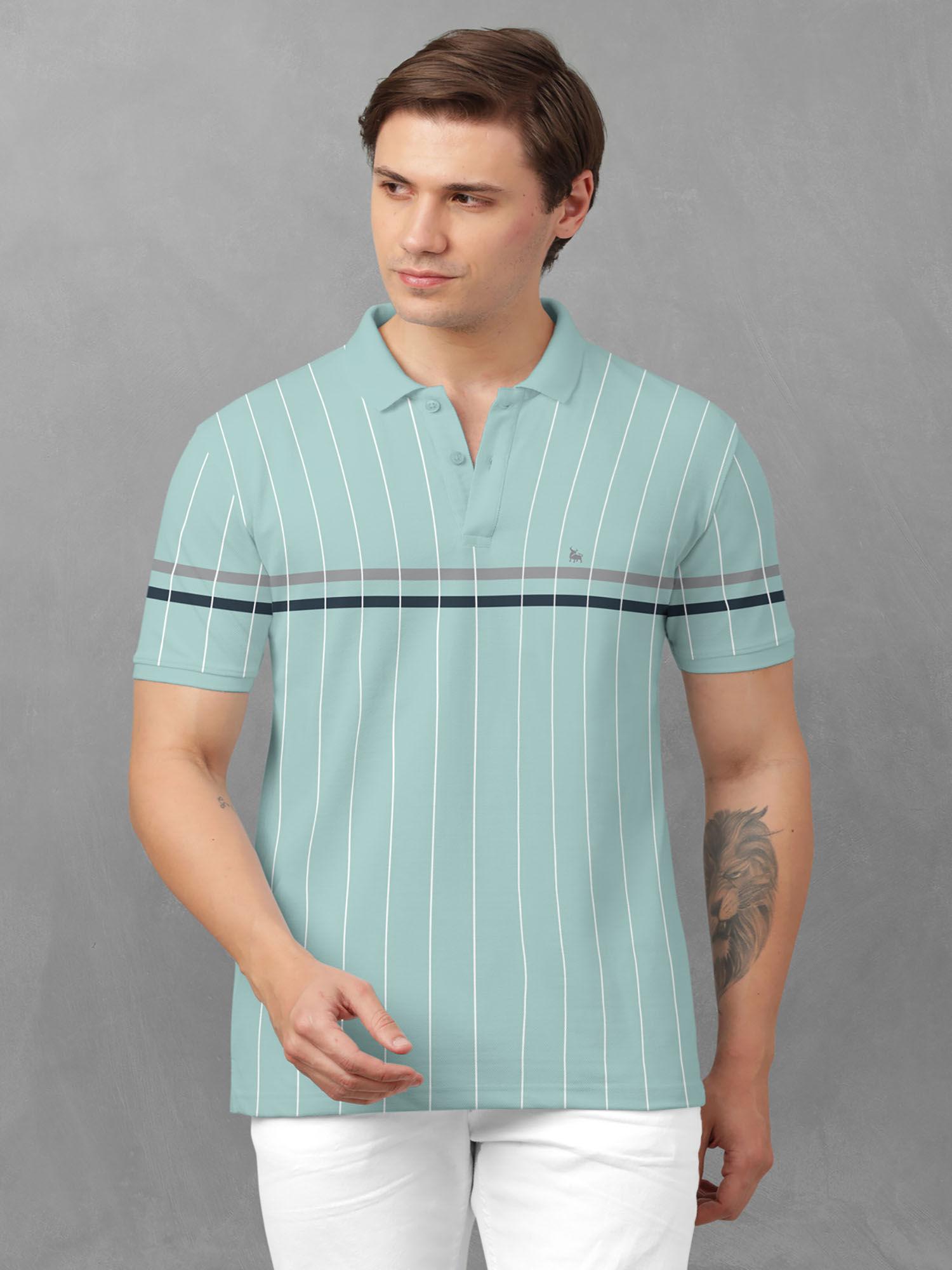 sea green trendy graphic printed collar polo neck t-shirt for men