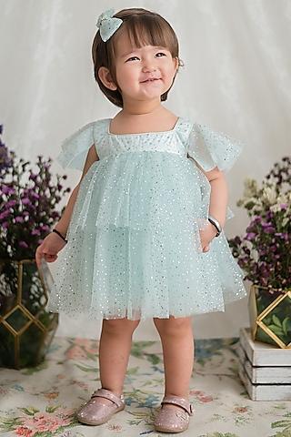 sea green tulle layered dress for girls