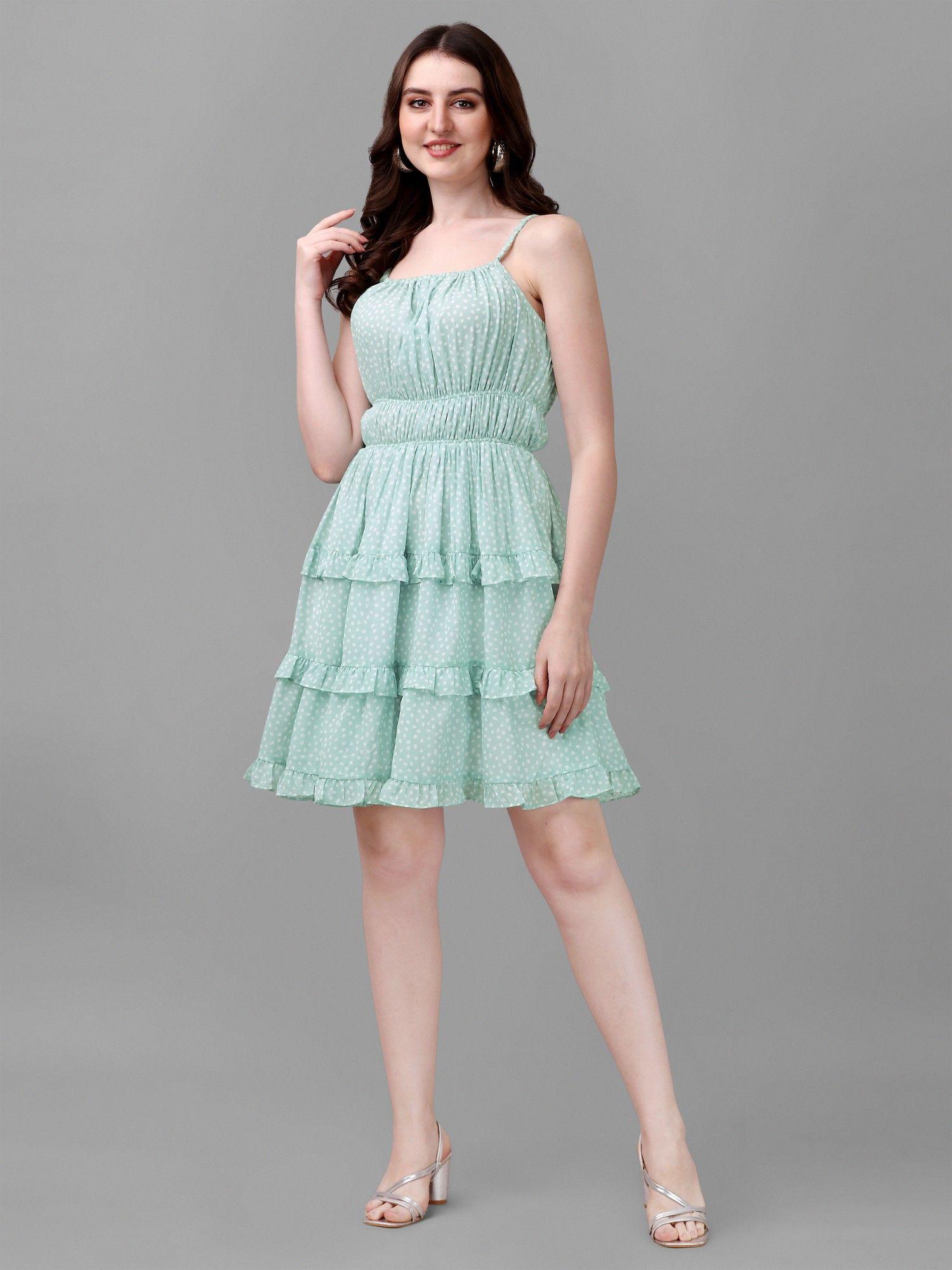 sea green white sleeveless georgette dress