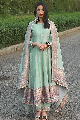 sea green woven anarkali set