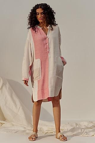 sea salt ivory linen viscose shirt dress