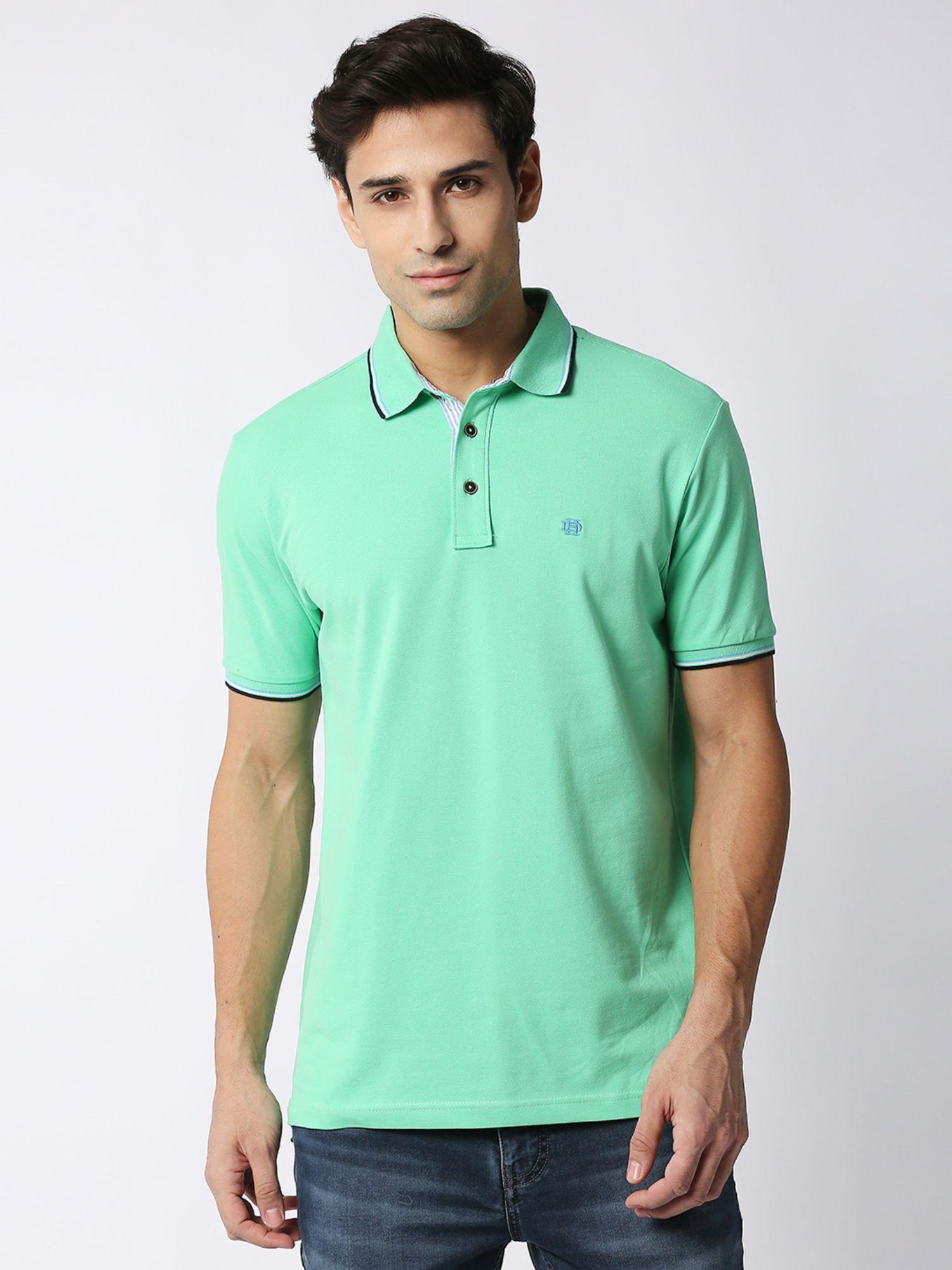 seafoam green pique lycra polo t-shirt