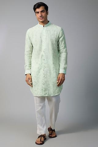 seafoam chanderi zari & floral embroidered kurta set