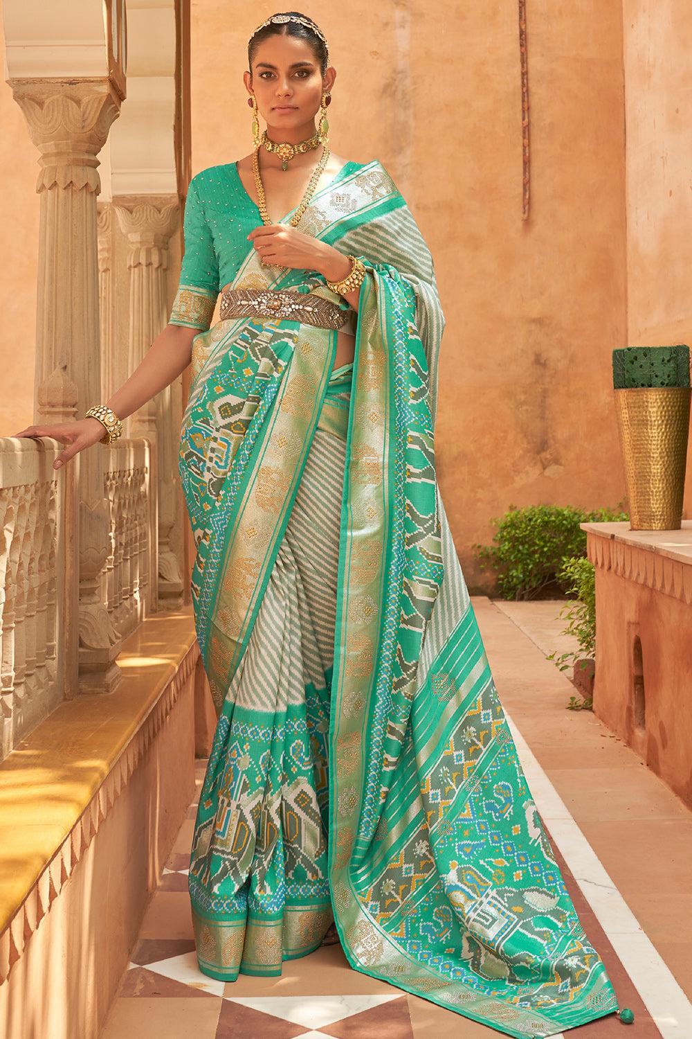 seafoam green patola saree